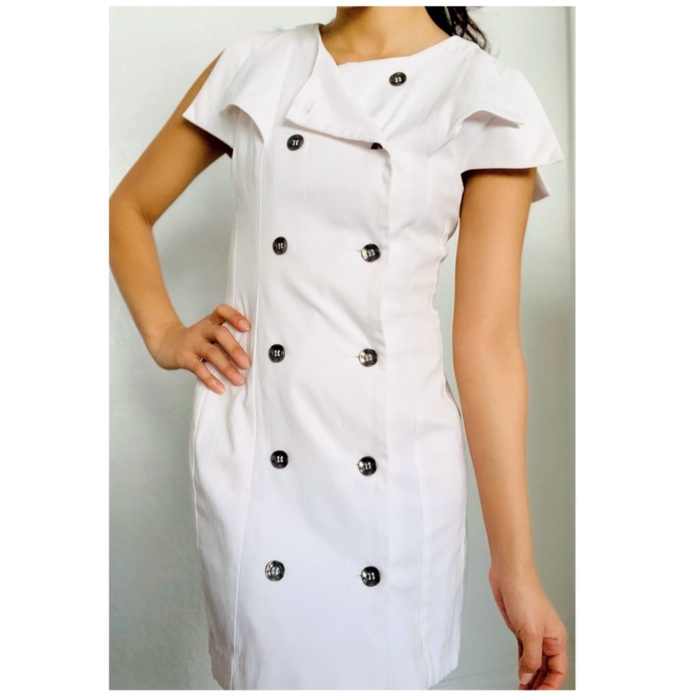White mini dress with buttons
